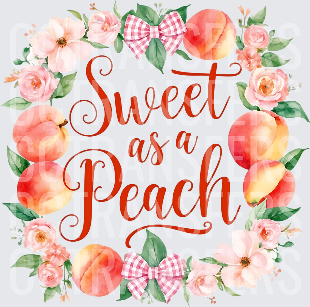 Sweet as a Peach Floral Wreath with Pink Bows (DTF)