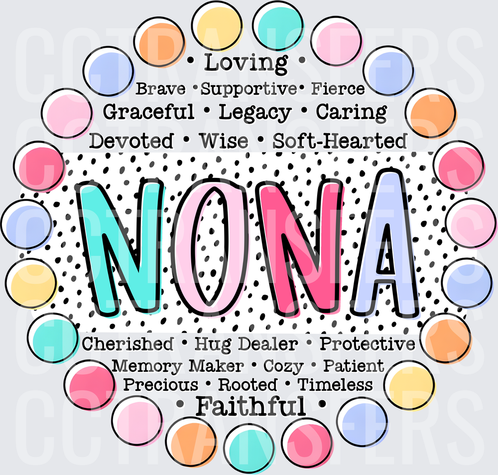 Nona Word Art Pastel Polka Dot Circle Design (DTF)