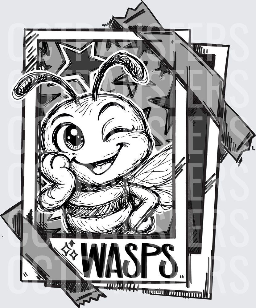 Cute Winking Cartoon Wasp Mascot Polaroid Stars (DTF)