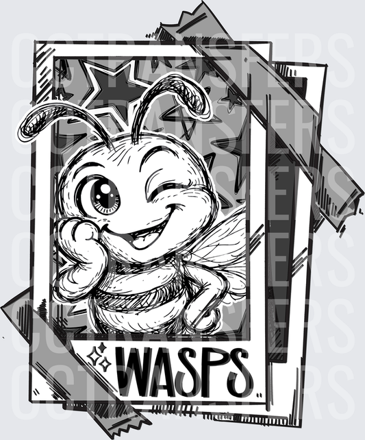 Cute Winking Cartoon Wasp Mascot Polaroid Stars (DTF)