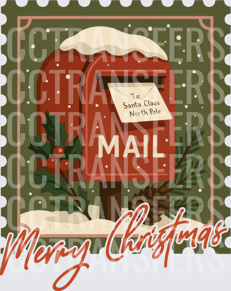 Merry Christmas Snowy Mailbox Letter To Santa North Pole Stamp (DTF)