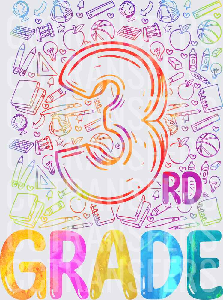 Rainbow 3rd Grade School Doodle Design (DTF)