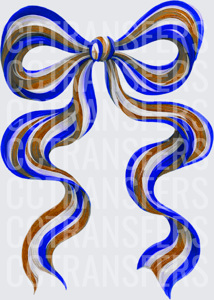 Striped Blue Brown White Ribbon Bow (DTF)