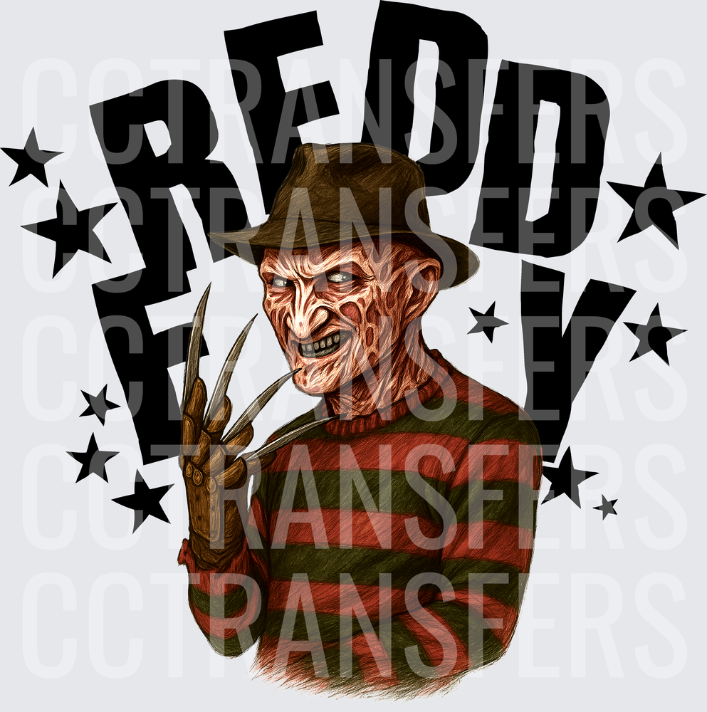 Freddy Horror Villain Razor Glove Stars Bold Text (DTF)