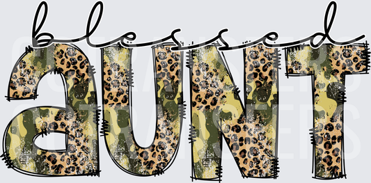 Blessed Aunt Camo Leopard Print Bold Letters (DTF)