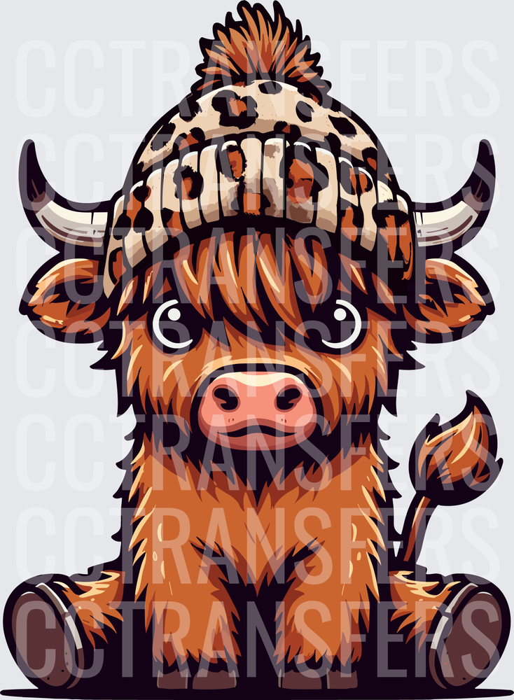 Cute Baby Highland Cow Leopard Print Beanie Hat (DTF)