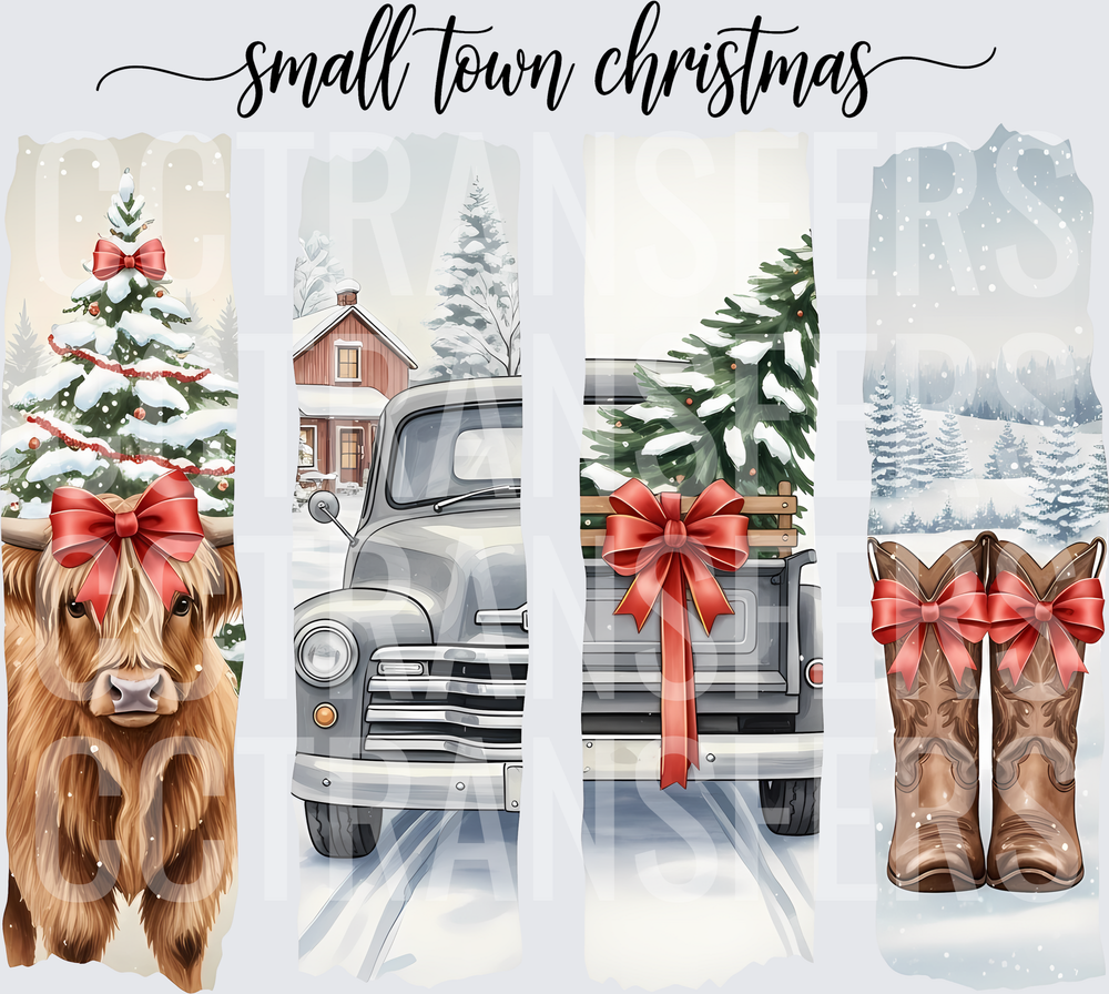Small Town Christmas Highland Cow Truck Boots Panel (DTF)