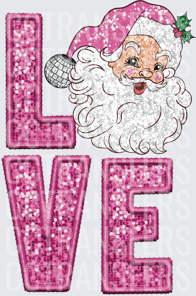 LOVE Santa Glitter Sequin Pink Christmas (DTF)