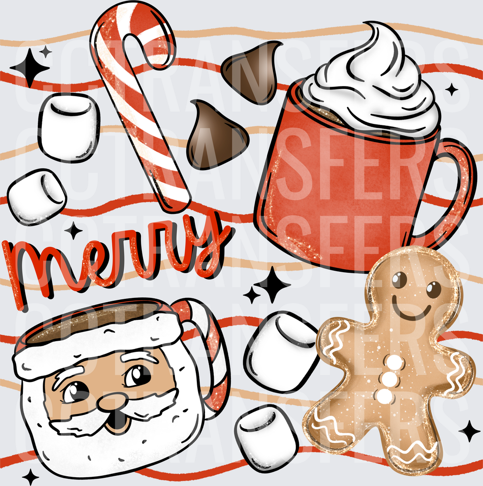 Merry Hot Cocoa Santa Mug Gingerbread Man Holiday (DTF)
