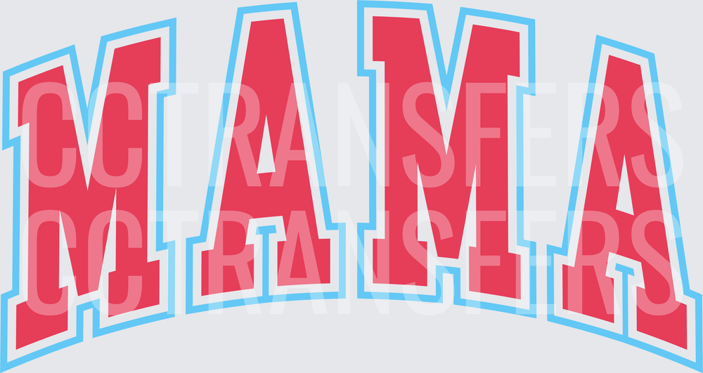 Arched Varsity MAMA Bold Red Blue Outline Letters (DTF)