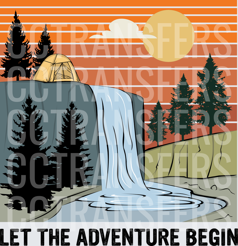 Let The Adventure Begin Waterfall Camping Sunset (DTF)