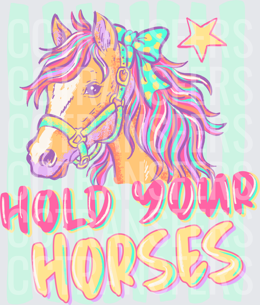 Hold Your Horses Colorful Rainbow Mane Girl Pony (DTF)