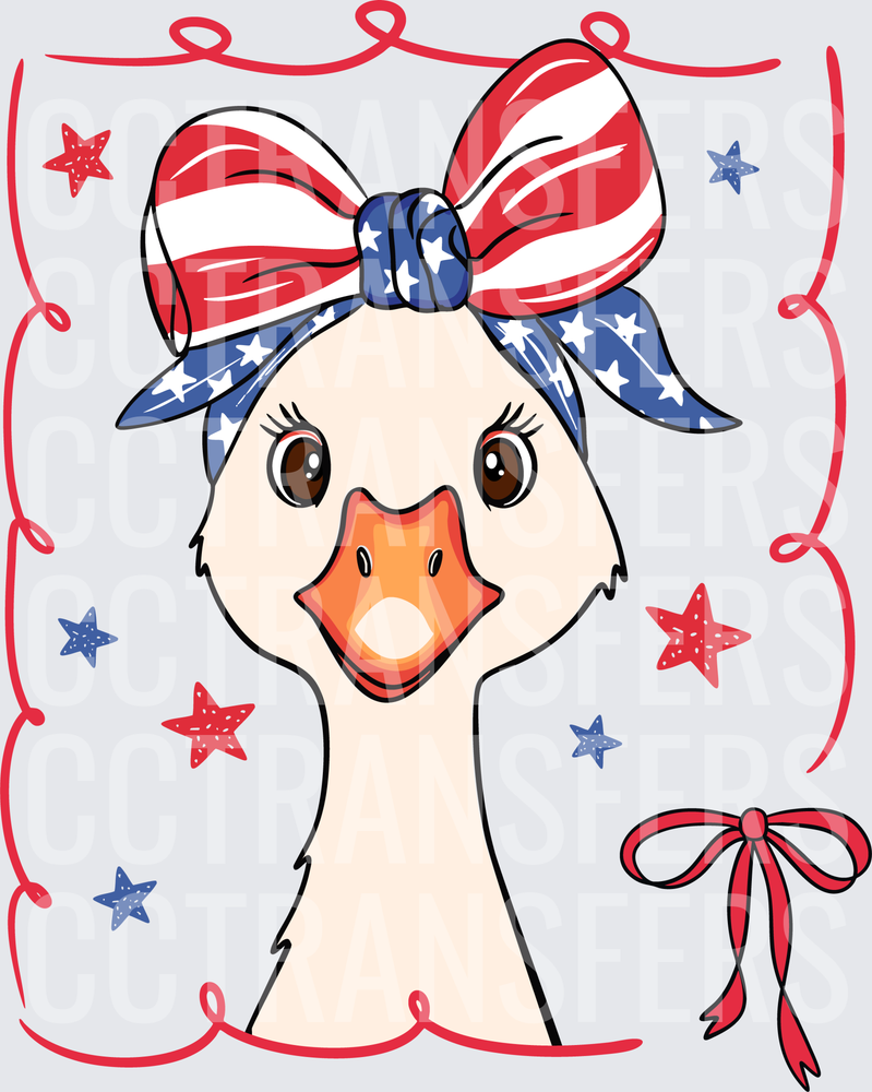Patriotic Goose Girl American Flag Bow Stars Border (DTF)