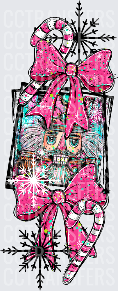 Pink Glitter Holiday Nutcracker Candy Cane Bow Snowflake (DTF)