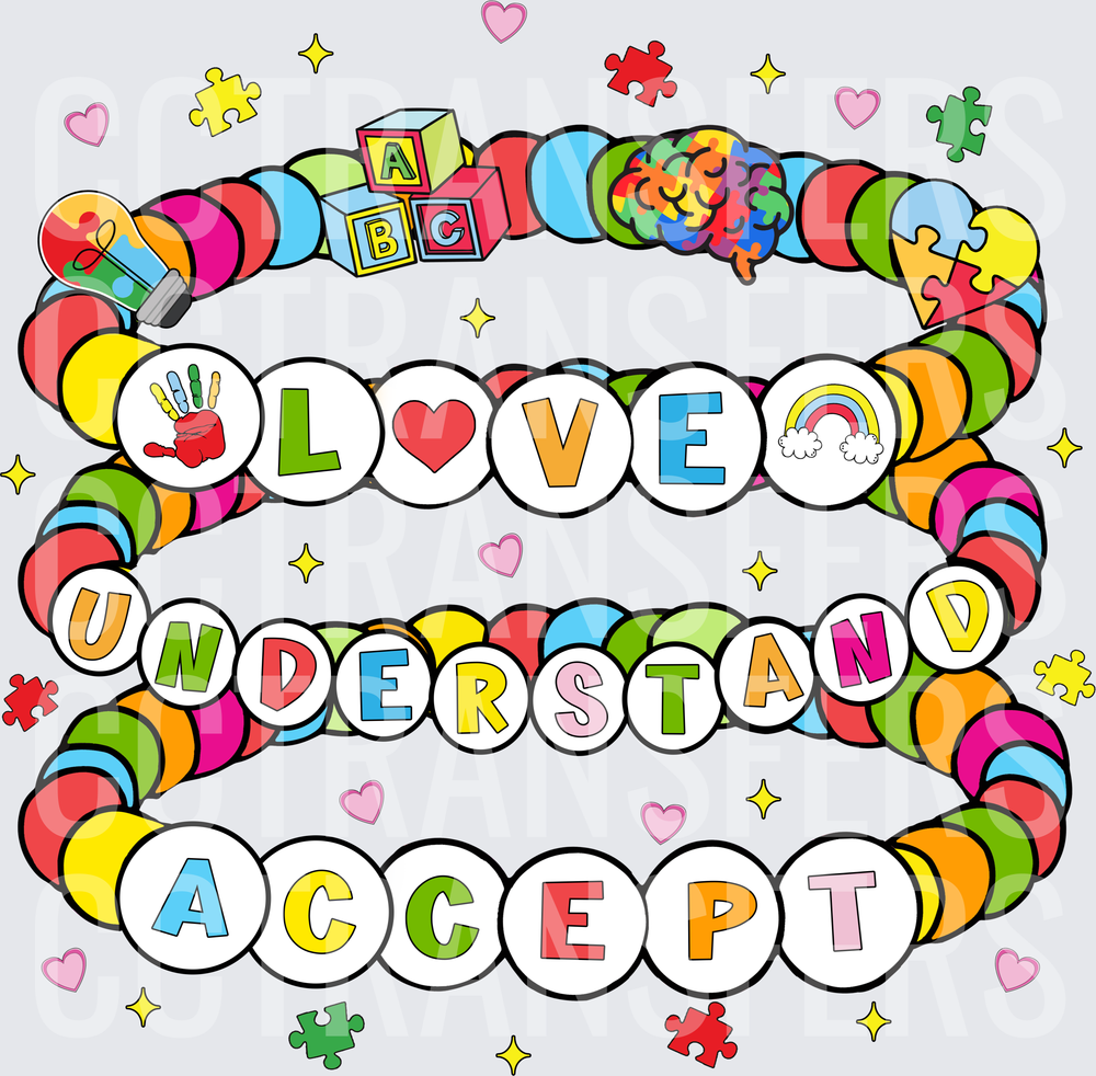 Colorful Bead Bracelets Love Understand Accept Autism (DTF)