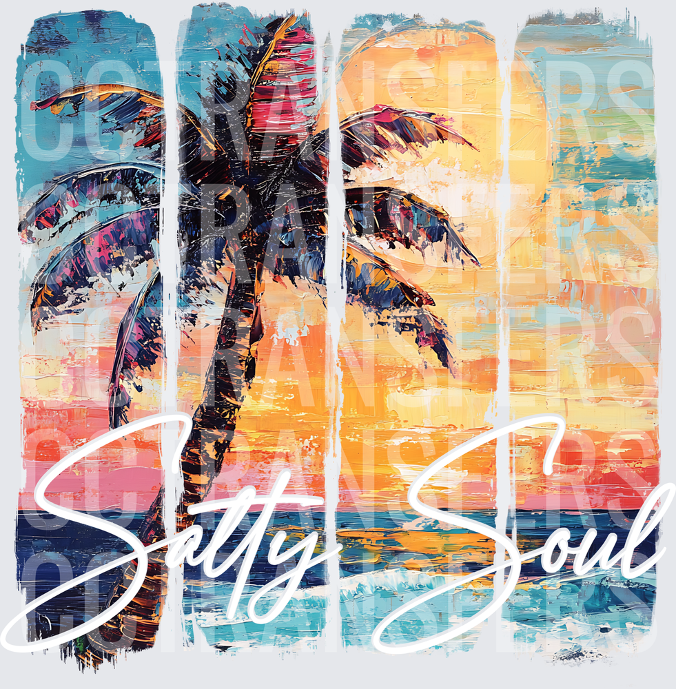 Salty Soul Palm Tree Tropical Sunset Painted Panels (DTF)