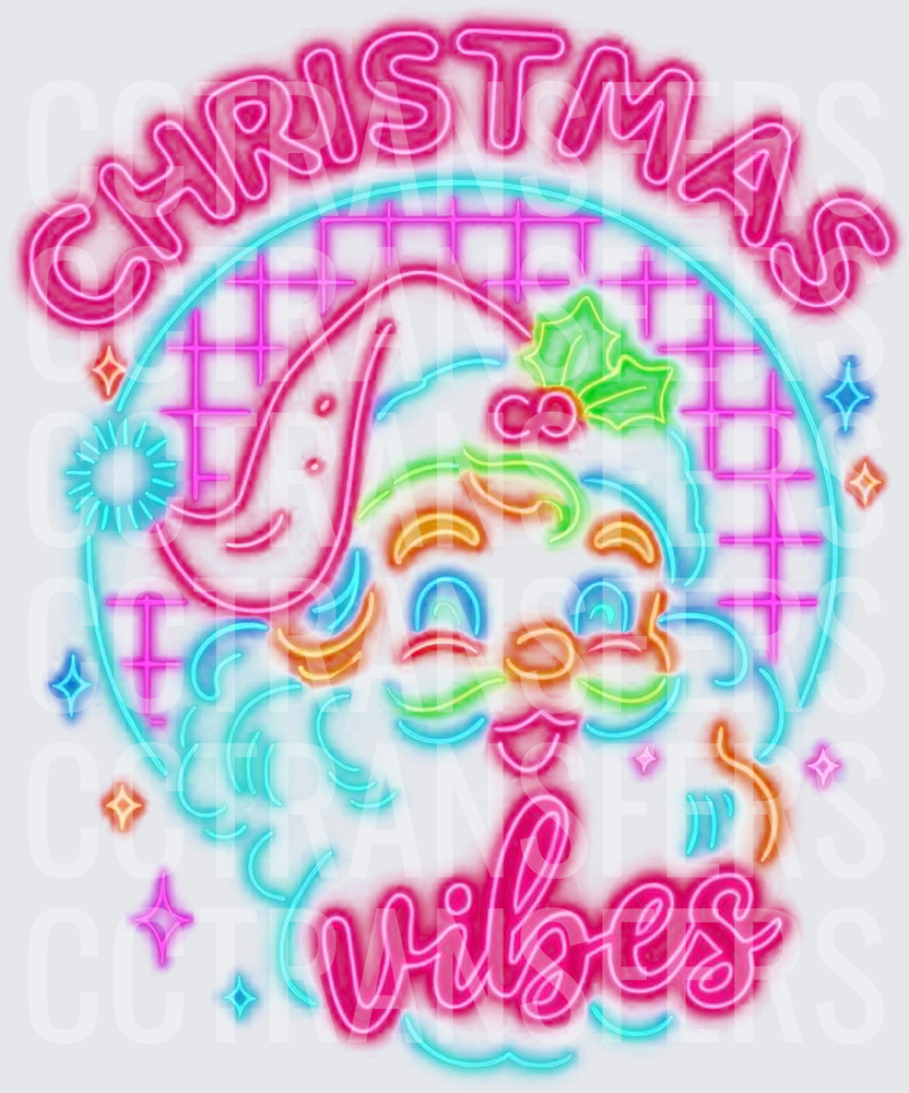 Neon Christmas Vibes Santa Face With Holly (DTF)
