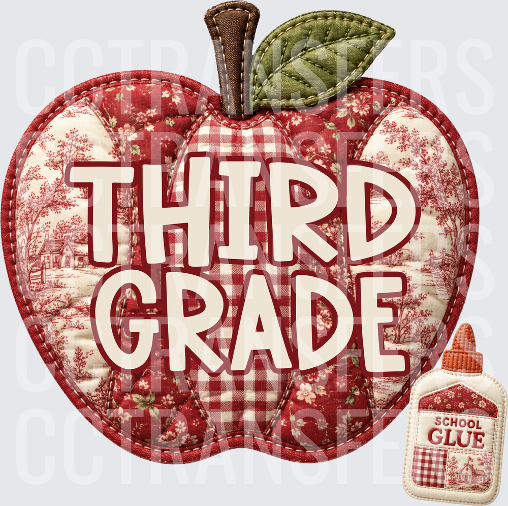 Quilted Patchwork Apple Third Grade School Glue (DTF)
