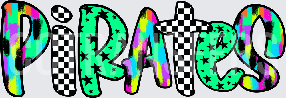 Pirates Bold Funky Mixed Pattern Mascot Word Art (DTF)