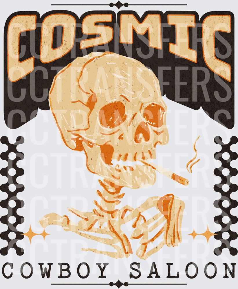 Cosmic Cowboy Saloon Smoking Skeleton Vintage Grunge (DTF)