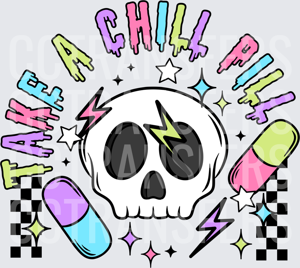 Take A Chill Pill Pastel Skull Lightning Capsules (DTF)