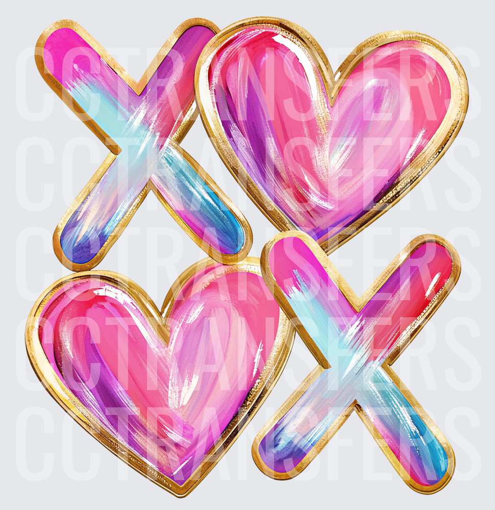 XOXO Gold Foil Brushstroke Hearts Pink Purple (DTF)