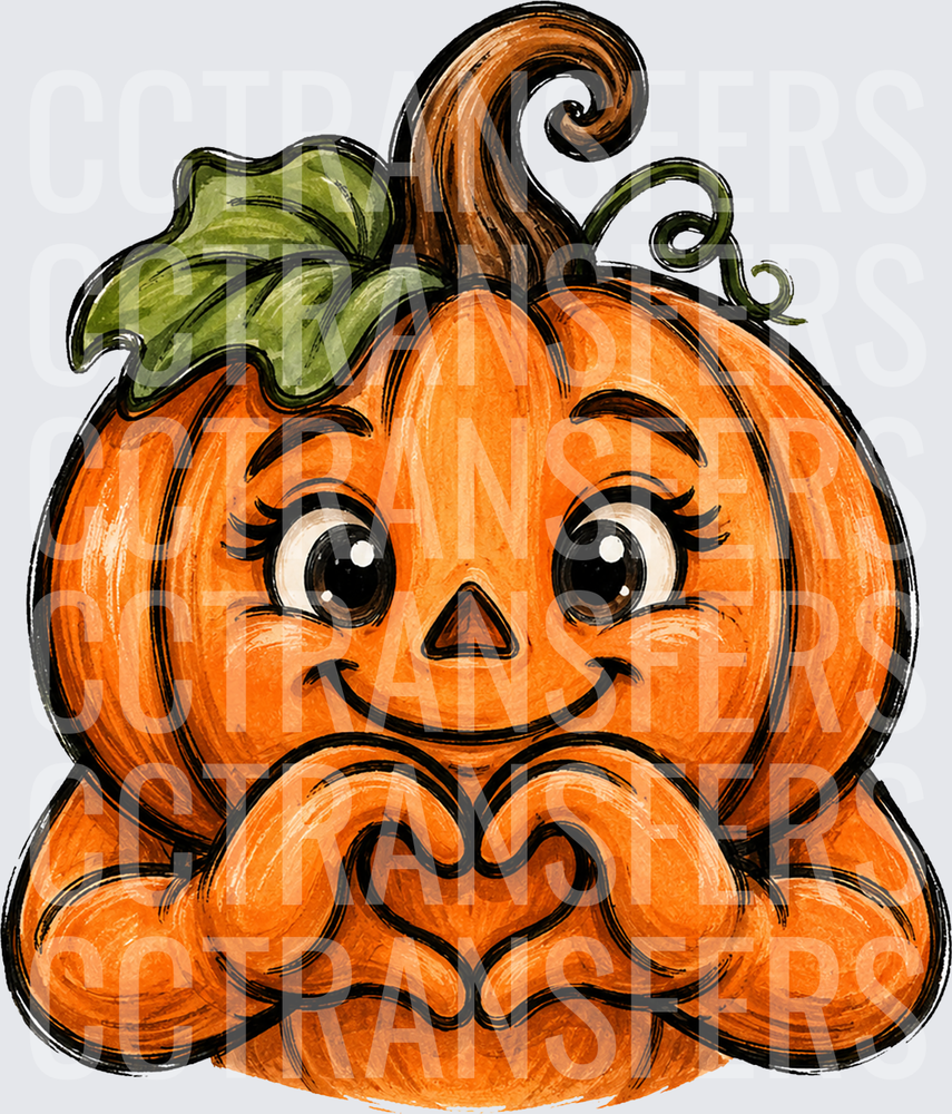 Cute Smiling Pumpkin Making Heart Hand Gesture (DTF)