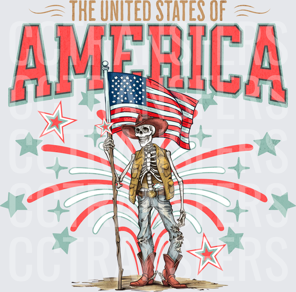 The United States of America Patriotic Cowboy Skeleton (DTF)