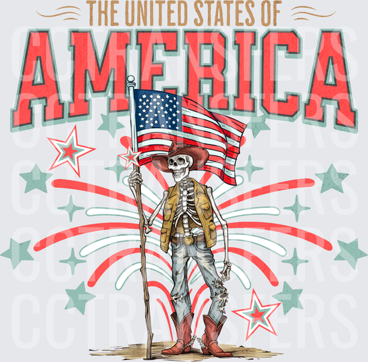 The United States of America Patriotic Cowboy Skeleton (DTF)
