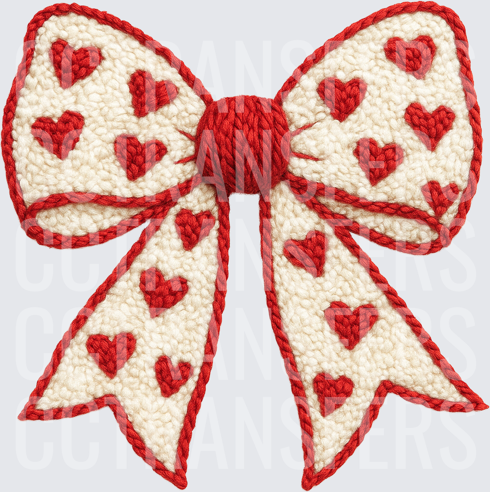 Crochet Knit Bow Red Hearts Valentine's Day (DTF)