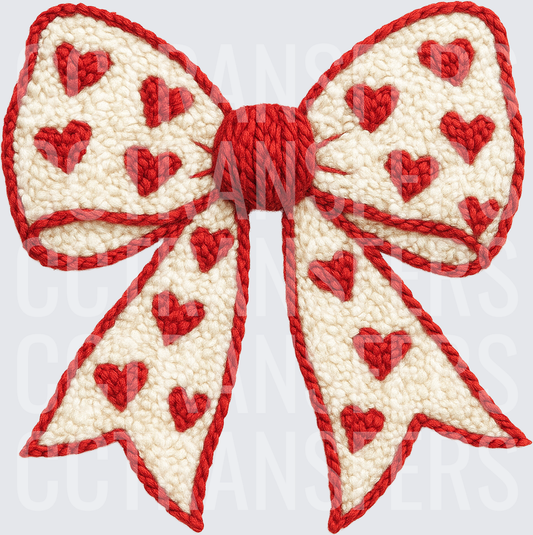 Crochet Knit Bow Red Hearts Valentine's Day (DTF)