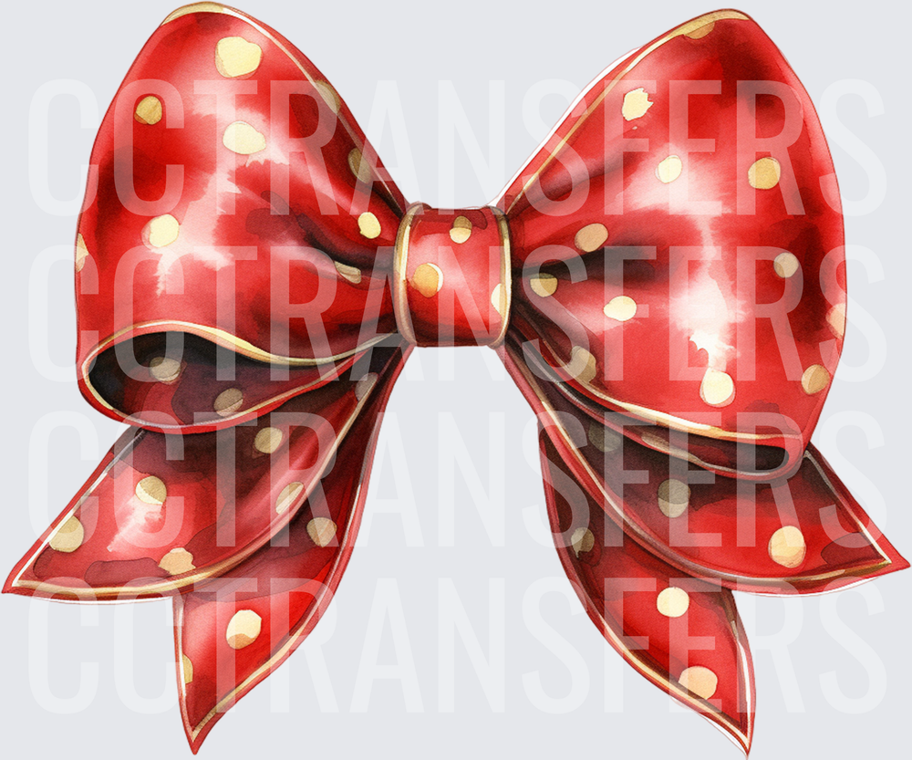 Watercolor Red Gold Polka Dot Ribbon Bow (DTF)