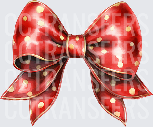 Watercolor Red Gold Polka Dot Ribbon Bow (DTF)