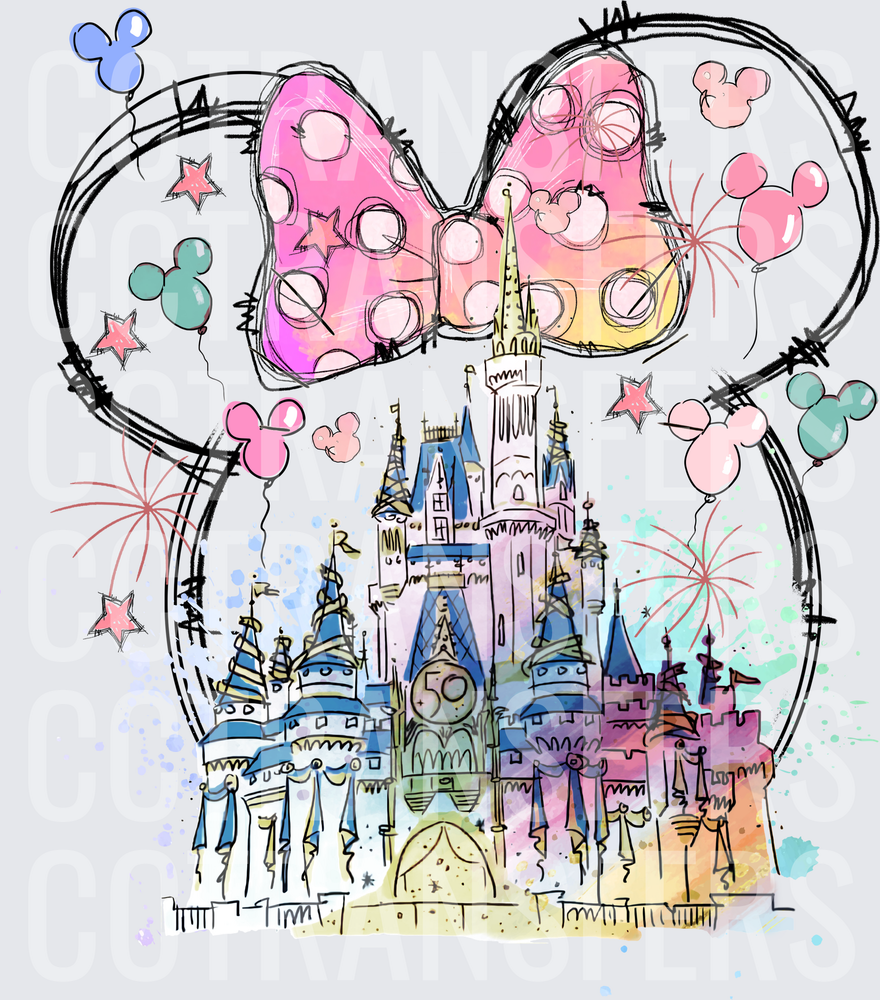 Sketch Castle 50th Ears Bow Balloons Fireworks (DTF)