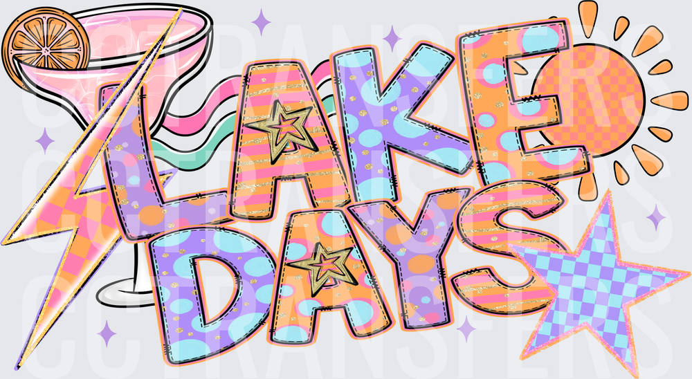 Lake Days Retro Groovy Cocktail Lightning Bolt Summer (DTF)