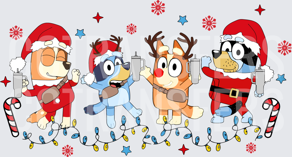 Cartoon Dog Family Christmas Santa Reindeer Tumbler Holiday (DTF)
