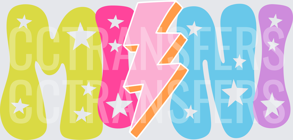 Retro Groovy MEANI Bubble Letters Stars Lightning Bolt (DTF)