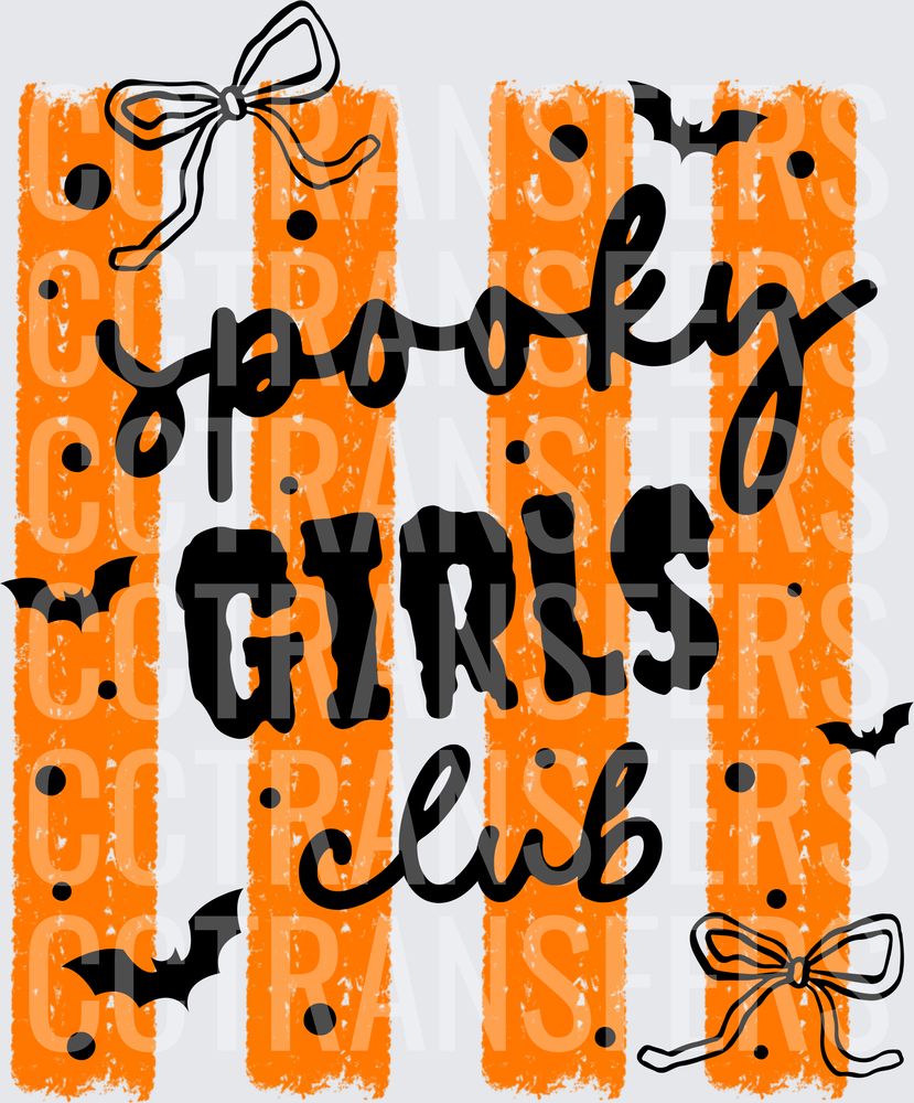 Spooky Girls Club Orange Stripe Bats Bow Halloween (DTF)
