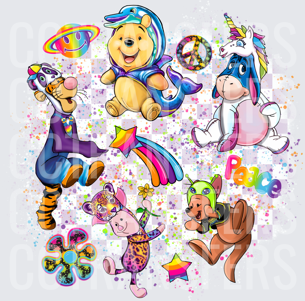 Colorful Cartoon Bear Tiger Donkey Piglet Dog Costumes Peace (DTF)