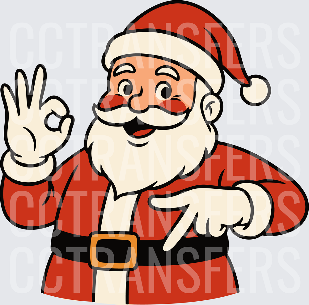 Cartoon Santa Winking OK Hand Pointing Gesture (DTF)