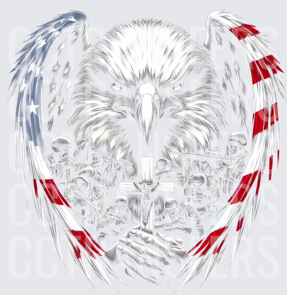 Patriotic Eagle American Flag Soldiers Cross Prayer (DTF)