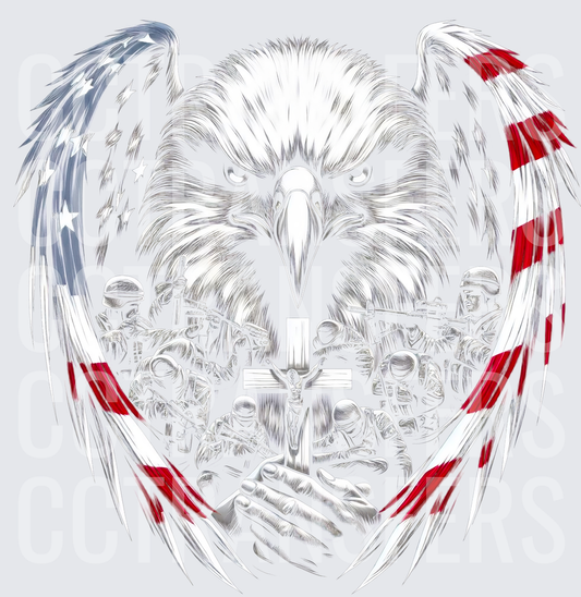 Patriotic Eagle American Flag Soldiers Cross Prayer (DTF)