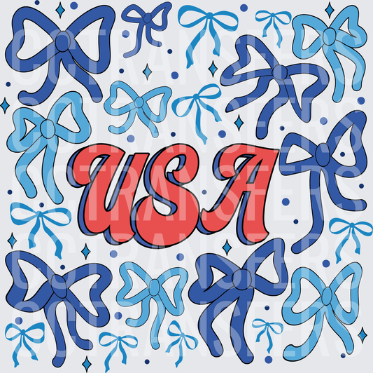 USA Patriotic Bow Collage Red White Blue Coquette (DTF)