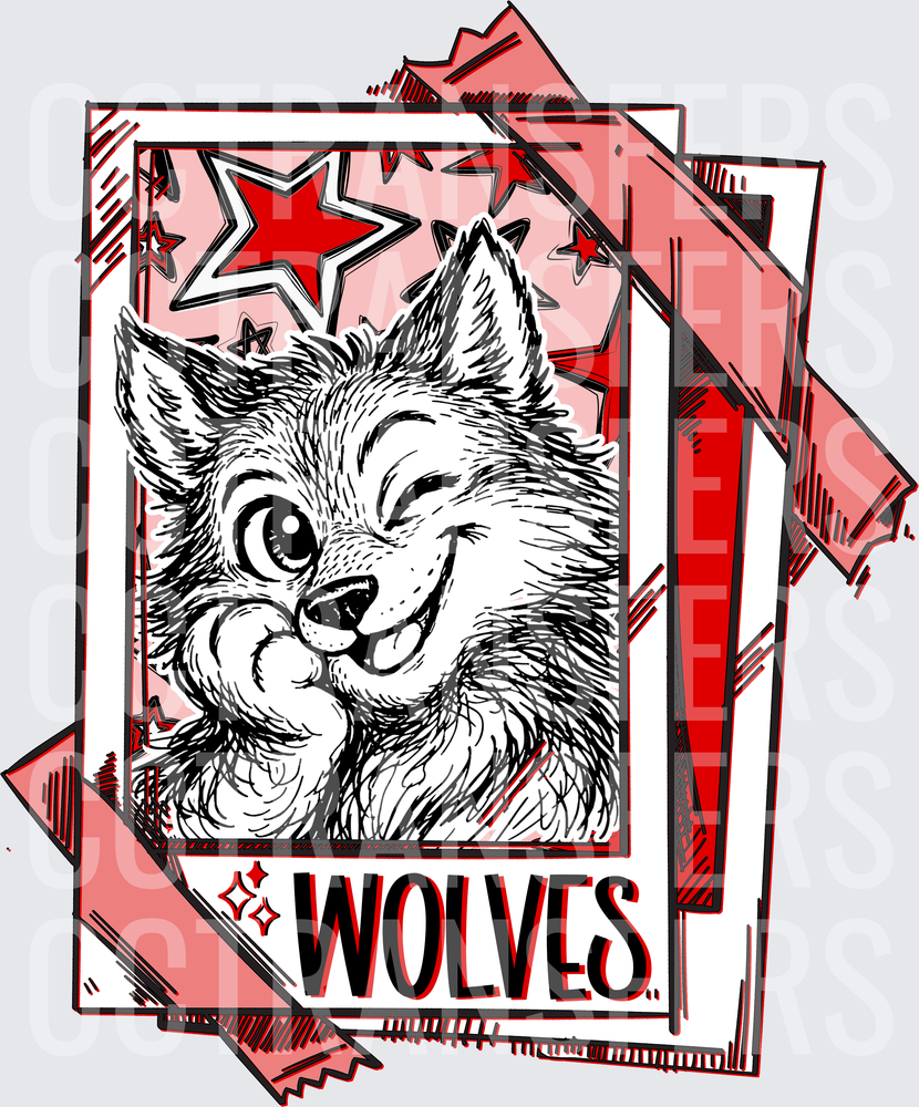 Smirking Wolf Portrait Trading Card Red Stars Wolves DTF