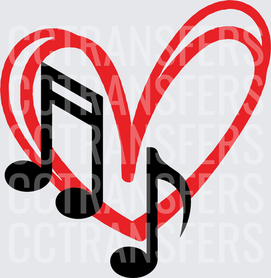 Red Heart with Black Music Notes Love of Music (DTF)