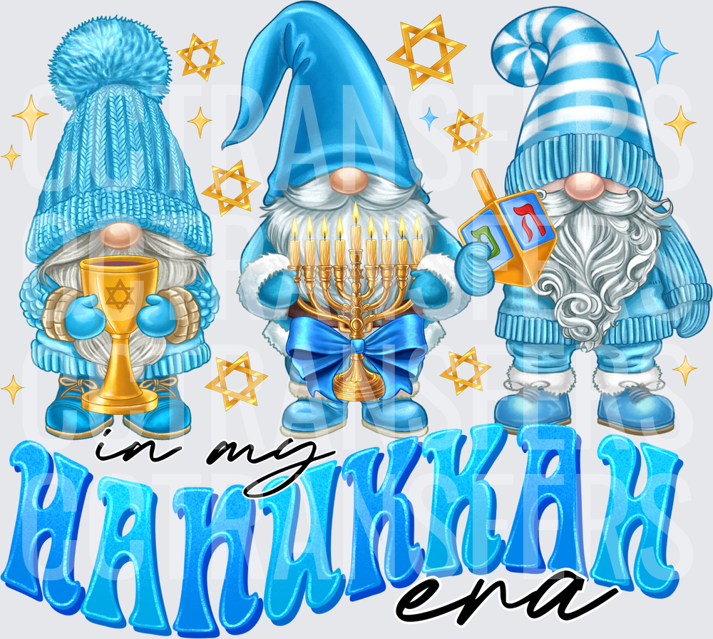In My Hanukkah Era Blue Gnome Trio Menorah (DTF)