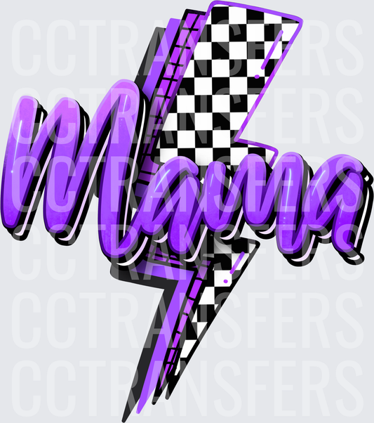 Mama Purple Checkered Lightning Bolt Script (DTF)