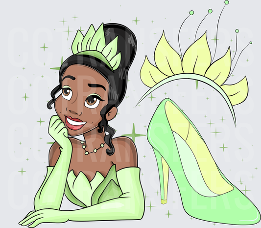 Dreamy Princess Green Gown Crown Heel Sparkles (DTF)