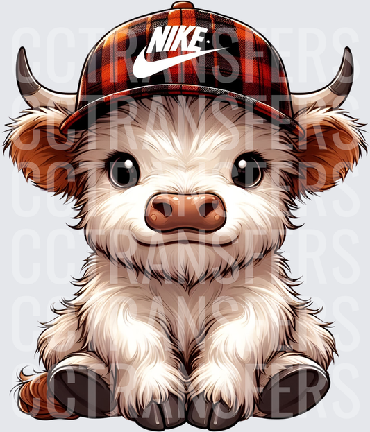 Cute Fluffy Baby Highland Cow Red Plaid Swoosh Cap (DTF)