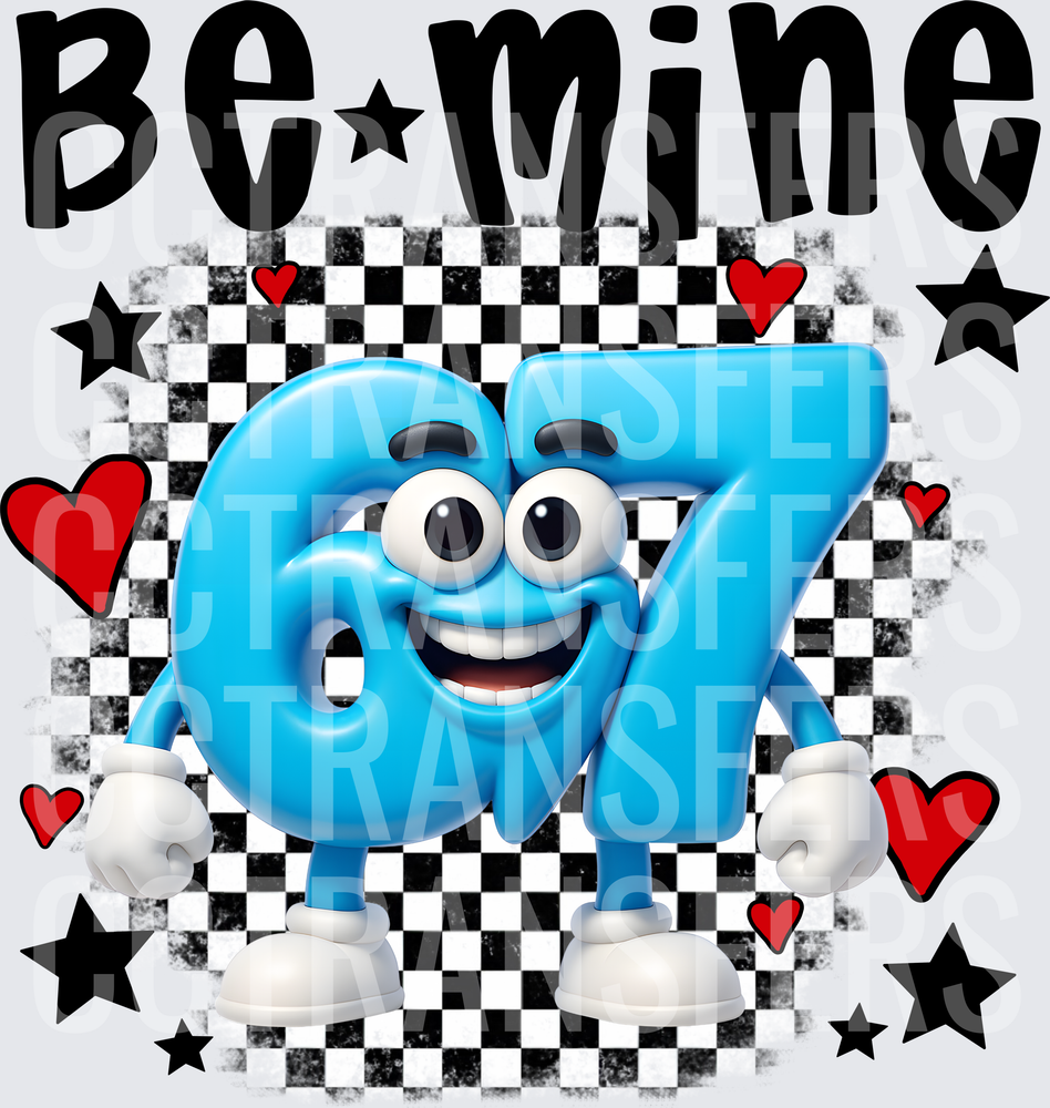 Be Mine Cartoon Number 67 Valentine Checkered (DTF)